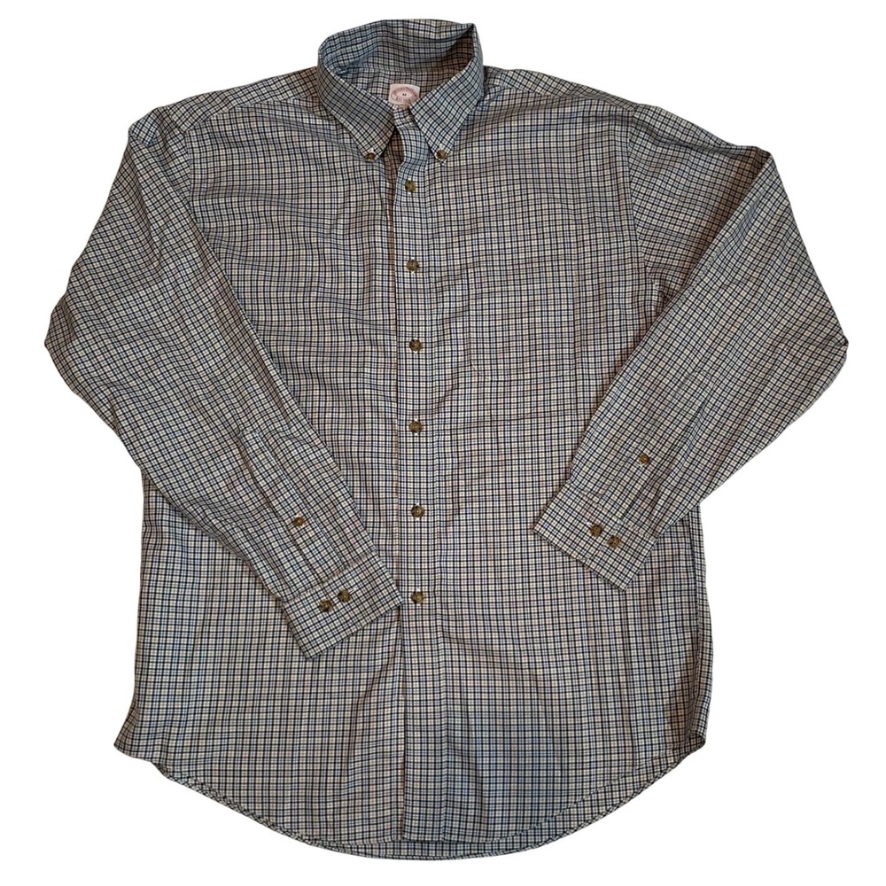Brooks Brothers Mens M Blue Tan Tattersall Check Cotton Button Down Shirt Preppy